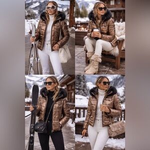 The North Face Metallic Bronze Puffer | Fur Trim Hood | Ski Chic